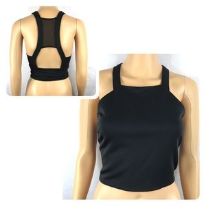 Express Black Crop Top Mesh Back Cutout Size S